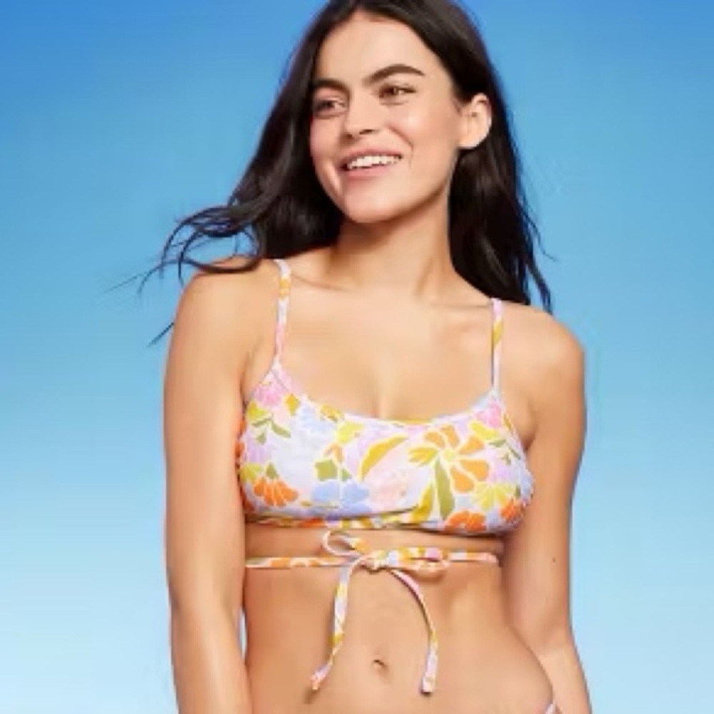 Wild Fable Multicolor Floral Wrap Tie Bikini Top